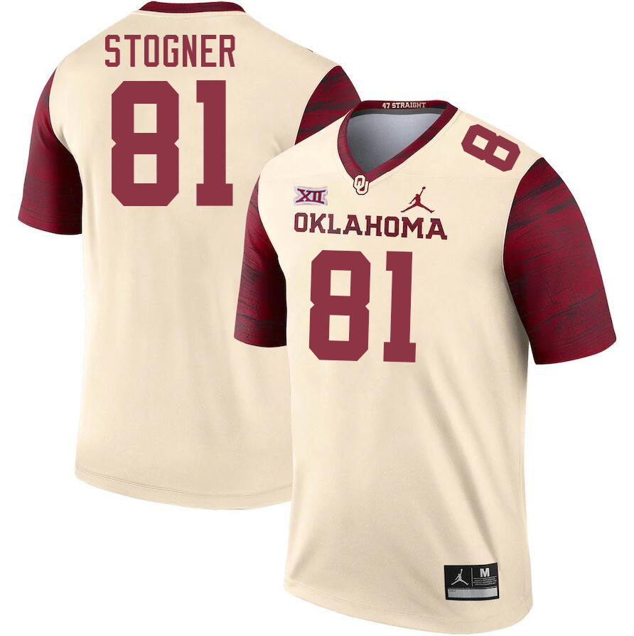 Men #81 Austin Stogner Oklahoma Sooners College Football Jerseys Stitched-Cream - Click Image to Close
